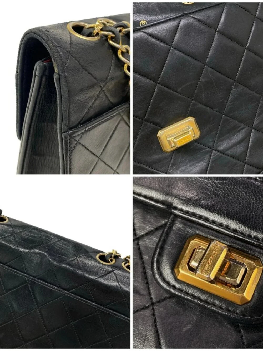 CHANEL Matelasse Black Lambskin Shoulder Bag Gold hardware